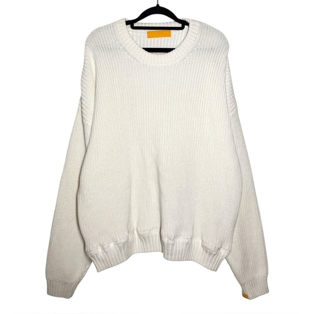 Yellow Label Co White Off White Unisex Cotton Chunky Fisherman Sweater - Large
